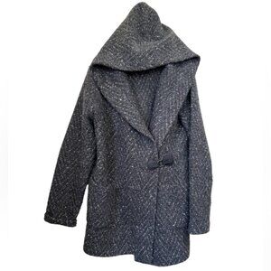 PAUL COSTELLOE Wool Knit Jacket Cardigan Hood Leather Sweater Pocket Shawl 10